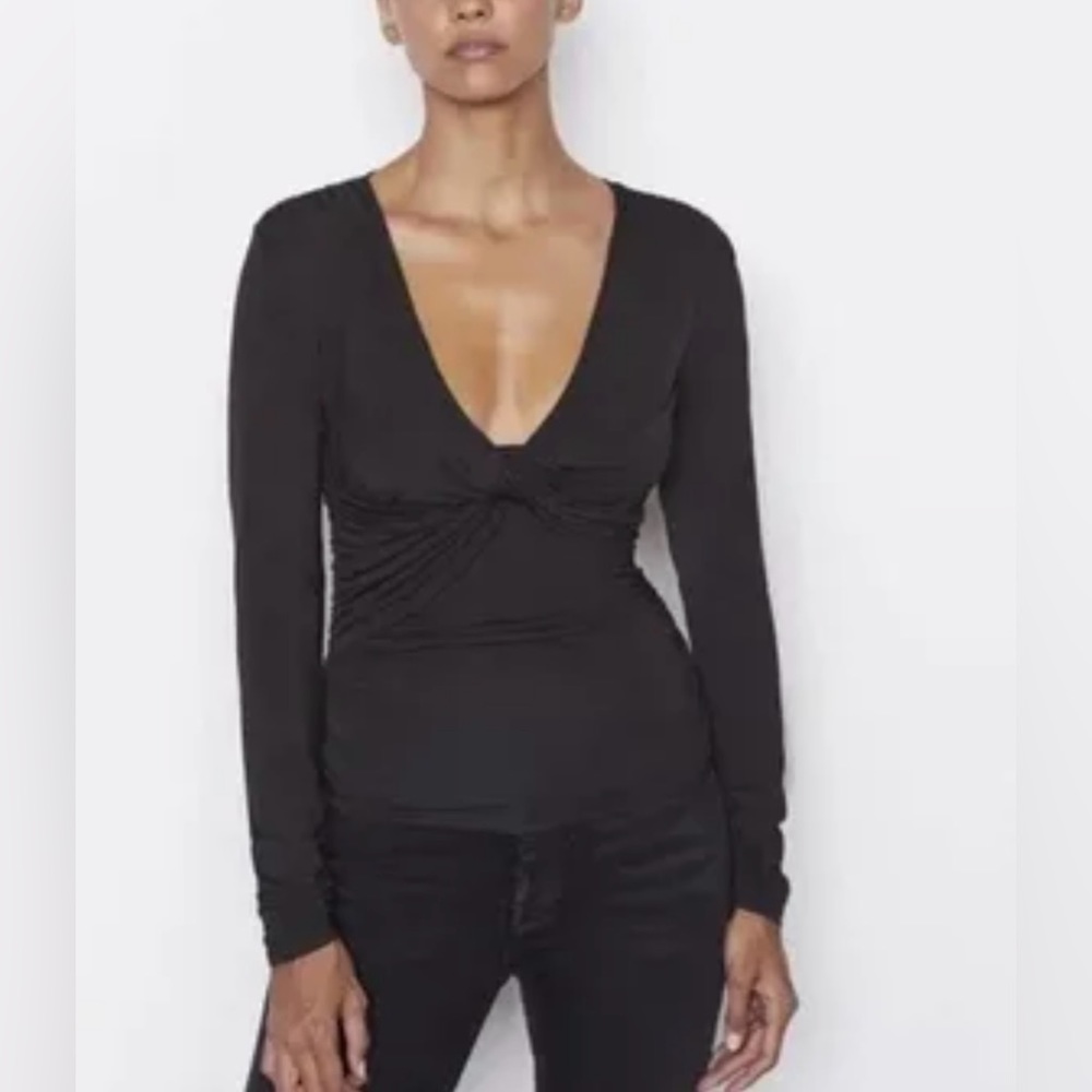 Frame Denim Layered Wrap Deep V-Neck Long Sleeve Tee NWT | Size S | Minimalist